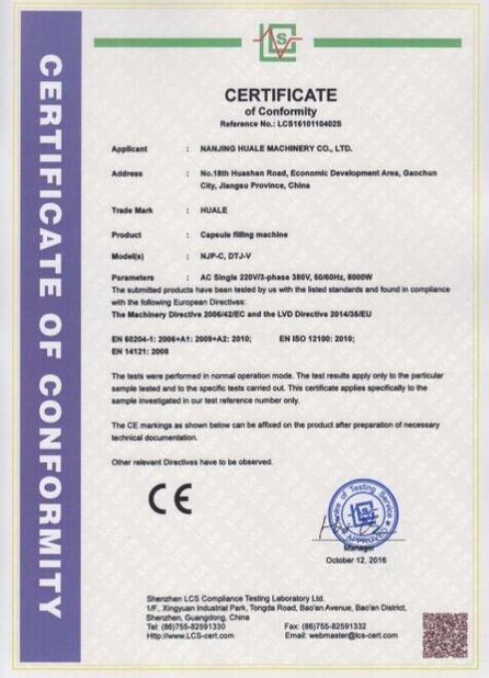 Chine WENZHOU HUALE MACHINERY CO.,LTD certifications